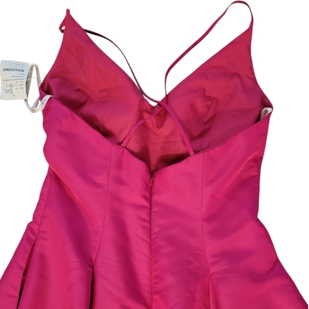 Magenta A-Line Satin Evening Gown with Spaghetti Straps - Picture 6 of 8